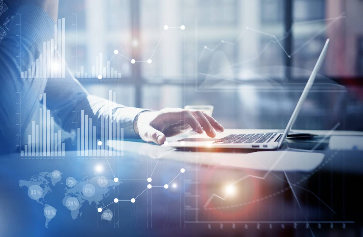 office worker using laptop to transfer files
